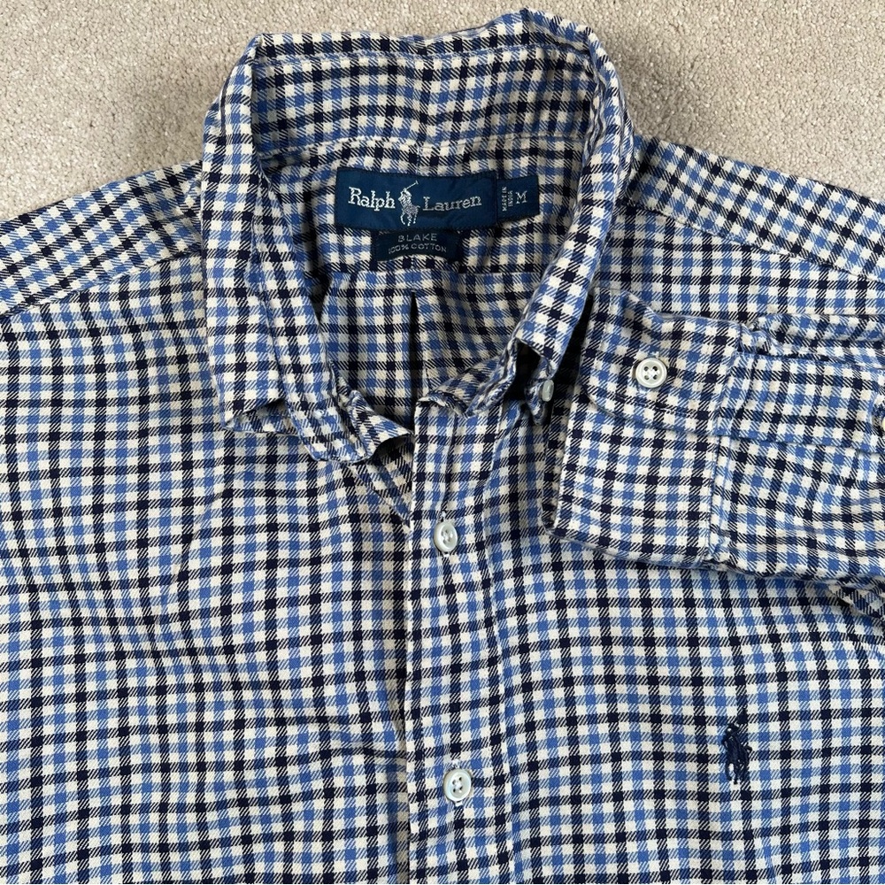 Ralph Lauren Blake Button Down Casual Shirt Cotton Blue Plaid Men's Medium